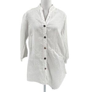 Color Me Cotton Click 100% Linen Asymmetrical Blouse Top Pocket White size Small